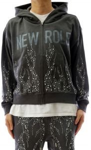 CINDER French Terry Long Sleeve Crop Top Full Zip Hoodie