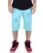 Distressed Twill Raw Shorts in Turquoise 1