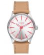 The Sentry 38 Leather Watch in Silver, Bright Coral, & Natura