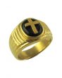 The Genuine Onyx 18k Gold Plated Stainless Steel Cross Ring in Gold and Black
