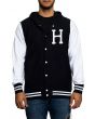 The Classic H Hooded Snap Varsity Jacket in Navy 1