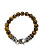 The Genuine Tiger Eye and Stainless Steel Bead Bracelet With Skull and Black Crystal Clasp in Tiger Eye and Steel