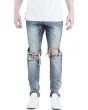 The Vinny Knee Ripped Washed Denim Jeans in Vintage Blue 1