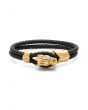 The Genuine Braided Leather Bracelet With 18k Gold Plated Dragon in Black