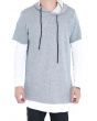 The LS Essential Layered Hoodie w/ Sleeve Zips in Heather Grey & White 1