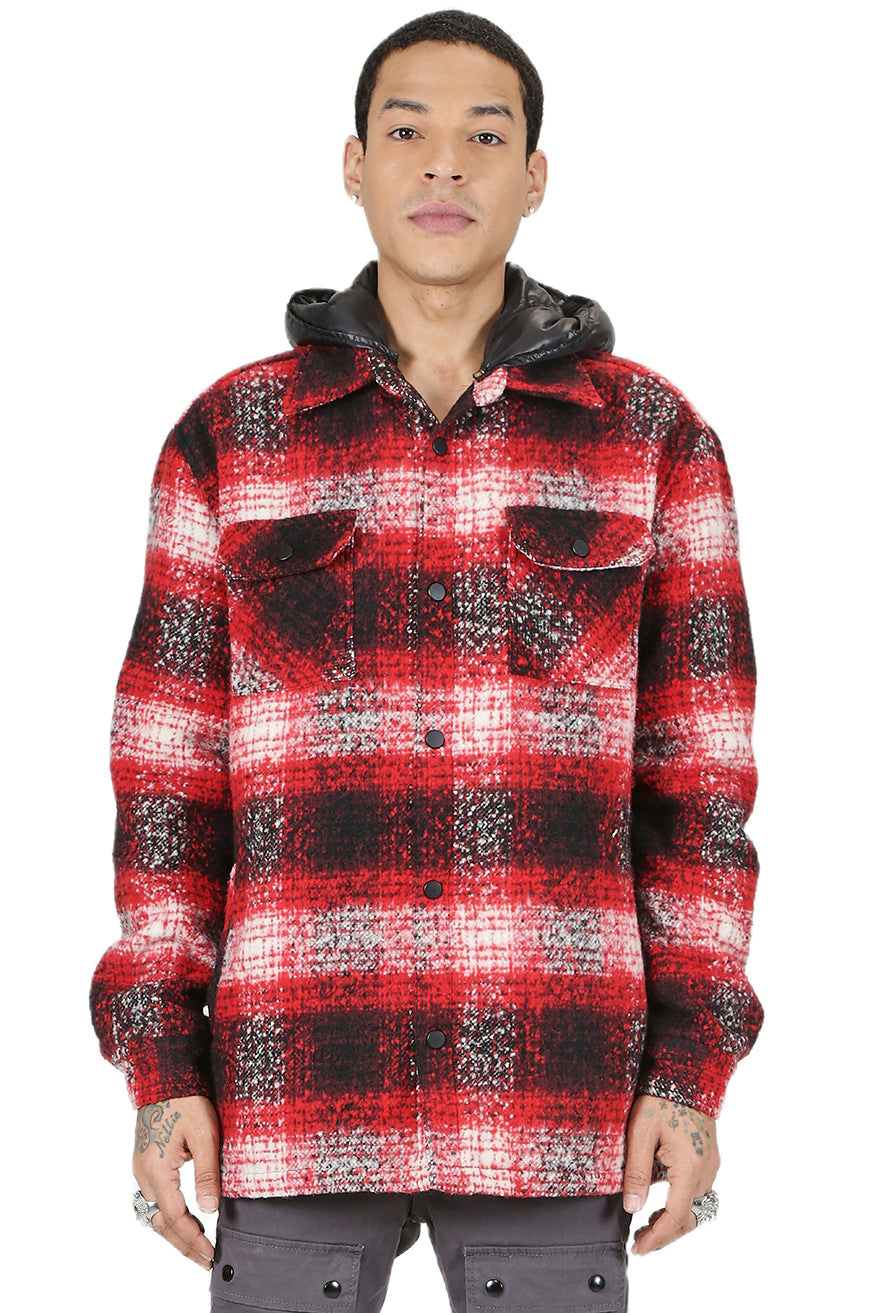 MACKAY Men's Oversize Heavy Flannel Outer Shirket with detachable Cire Hoodie