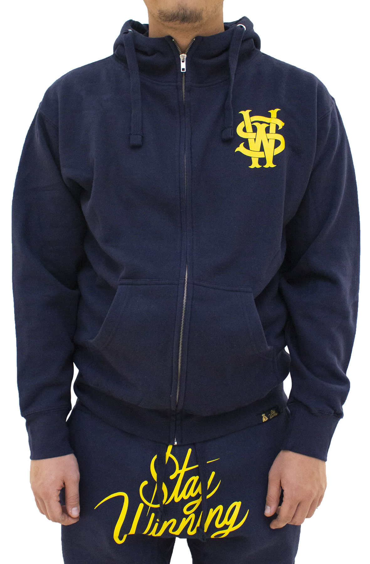 Stay Winning OG/Script Logo Navy/Yellow Full Zip-Up Hoodie