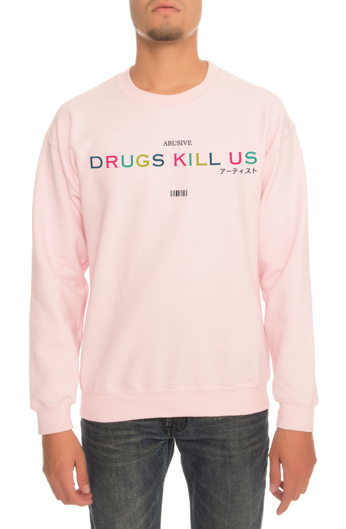 The Drugs Kill Us Crewneck Sweatshirt in Light Pink