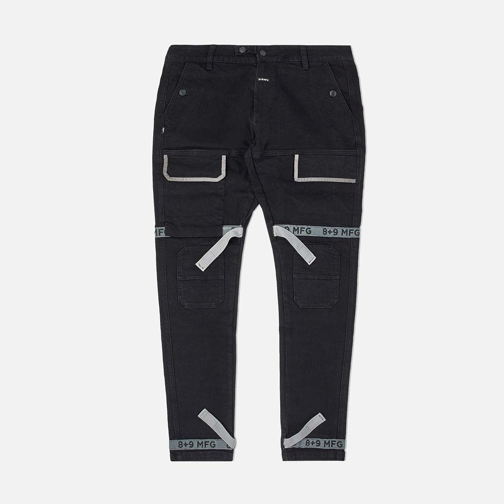 Strapped Up Slim Jeans Jet Black Grey Straps