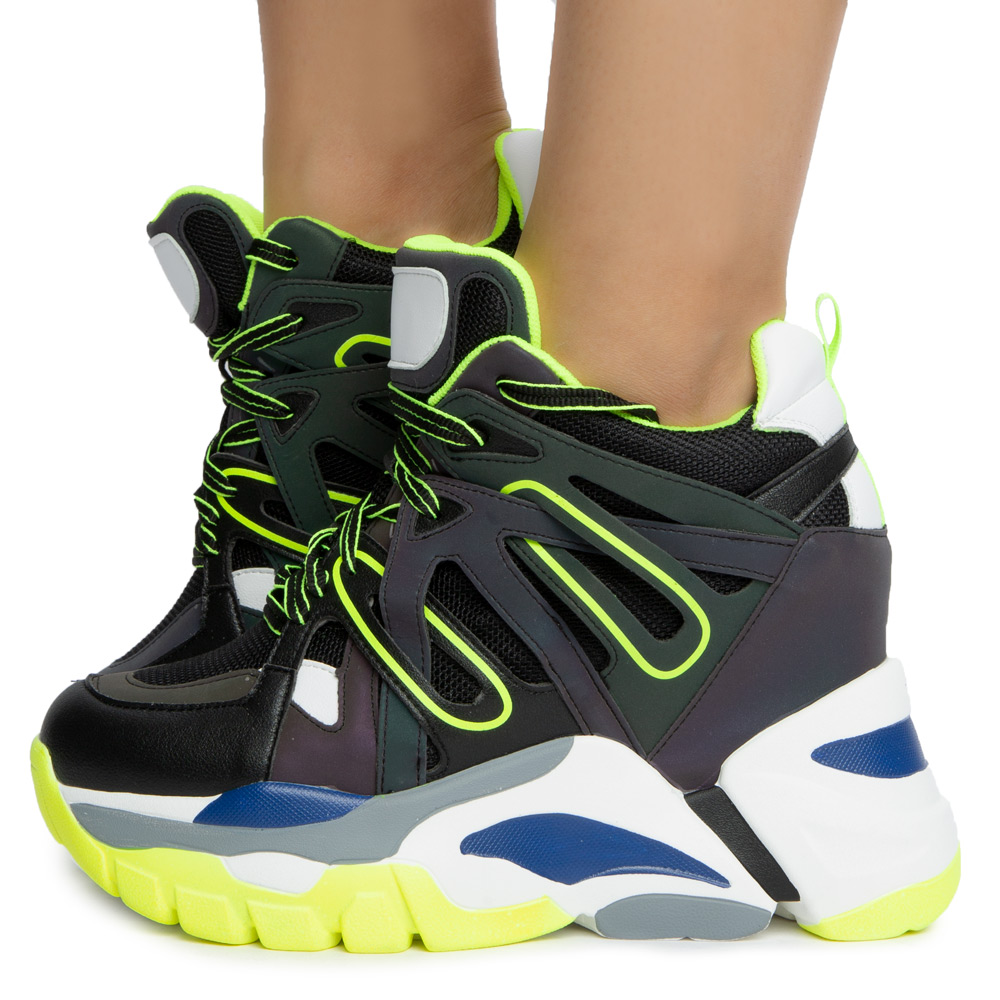 neon green platform sneakers