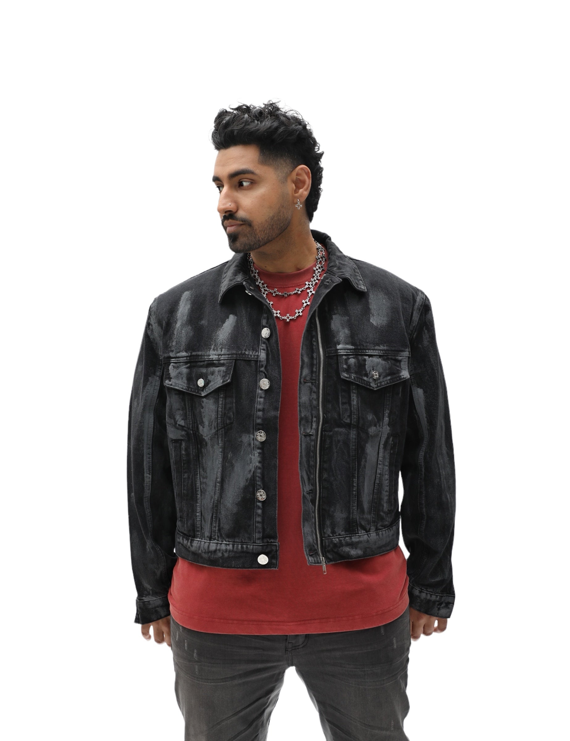 Padded Reconstructed Black  Denim Jacket