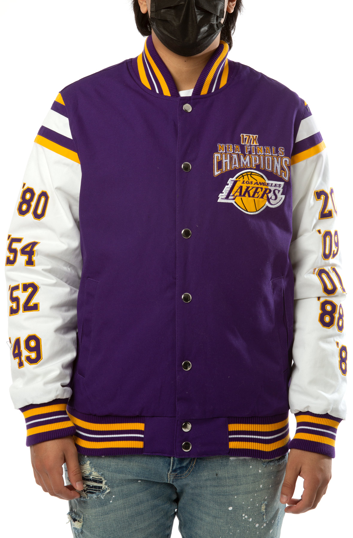 Authentic NBA Los Angeles Lakers JH Design Cotton Embroidered Jacket Black Purpl - S