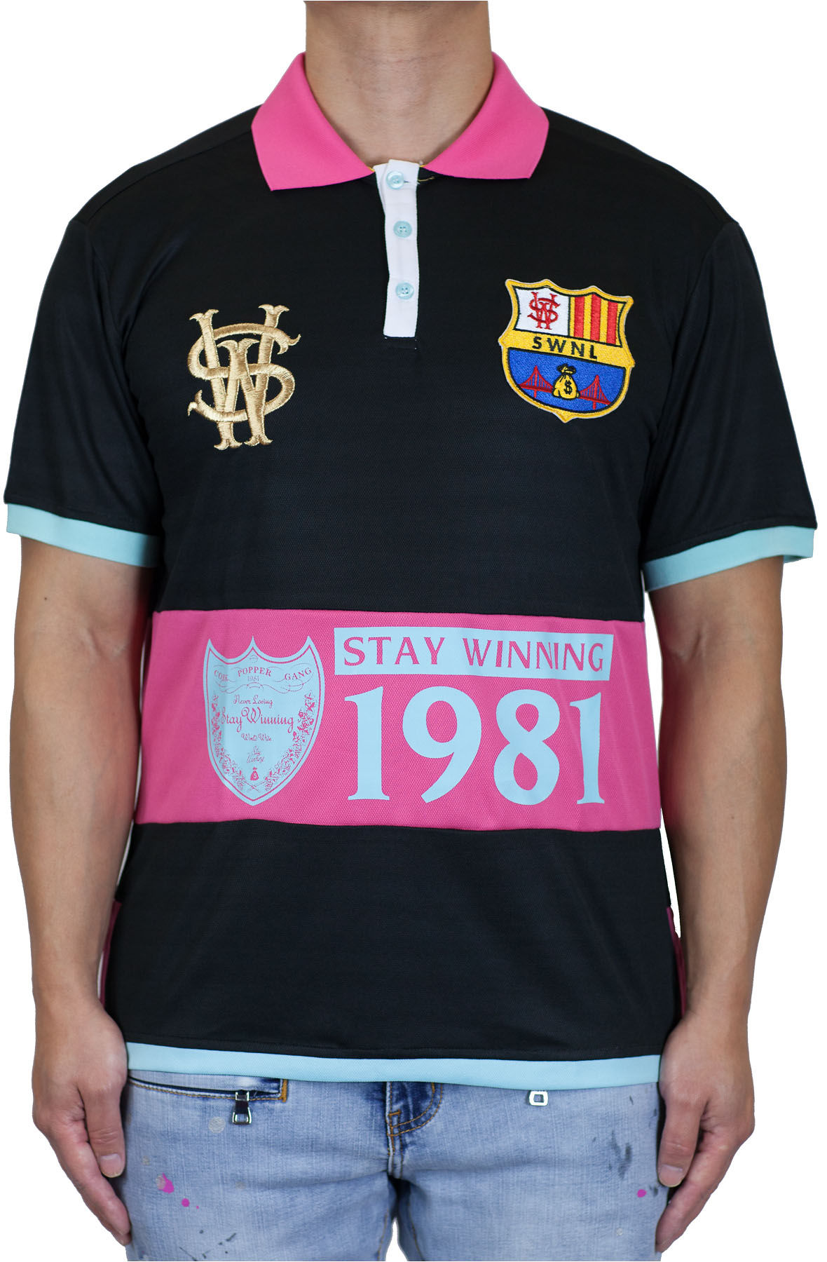 Stay Winning Black/Pink Soccer Polo Tee