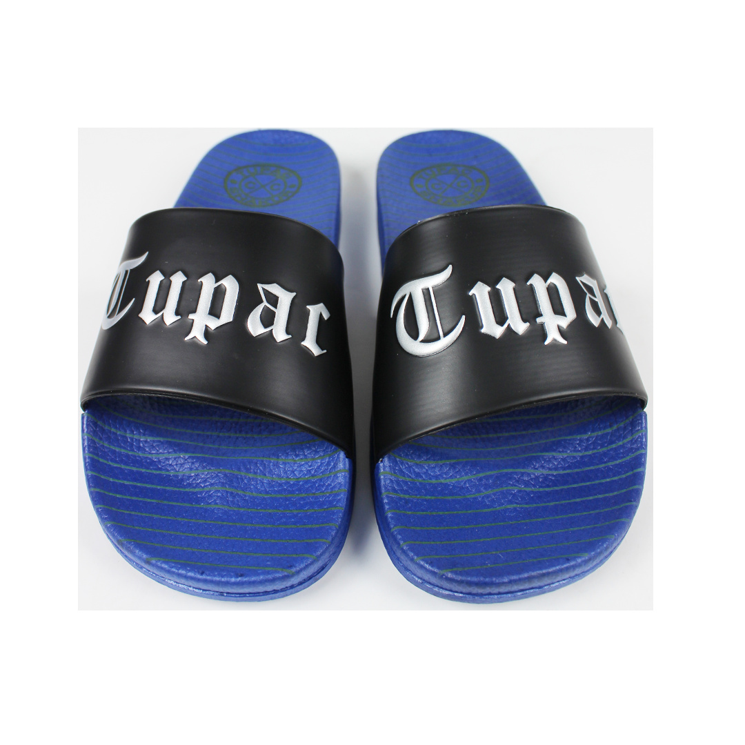 Cross Colours Tupac Metallic Slides - Black/Blue