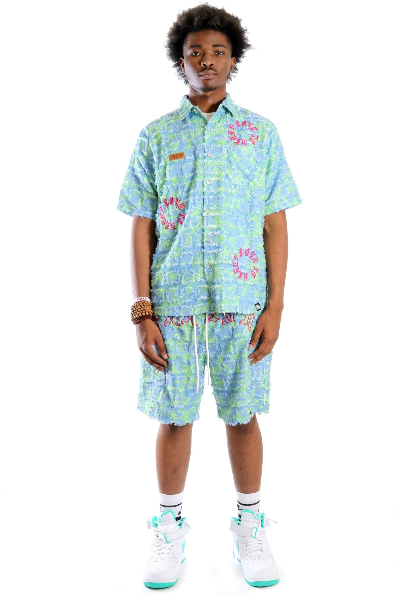 Citron Men's ripped & repaired coordinate short set
