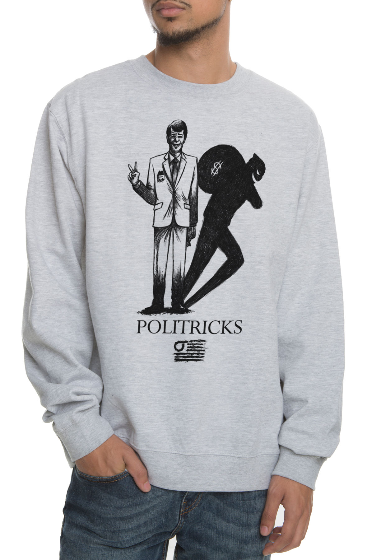 The Politricks Crewneck Sweatshirt in Heather Grey