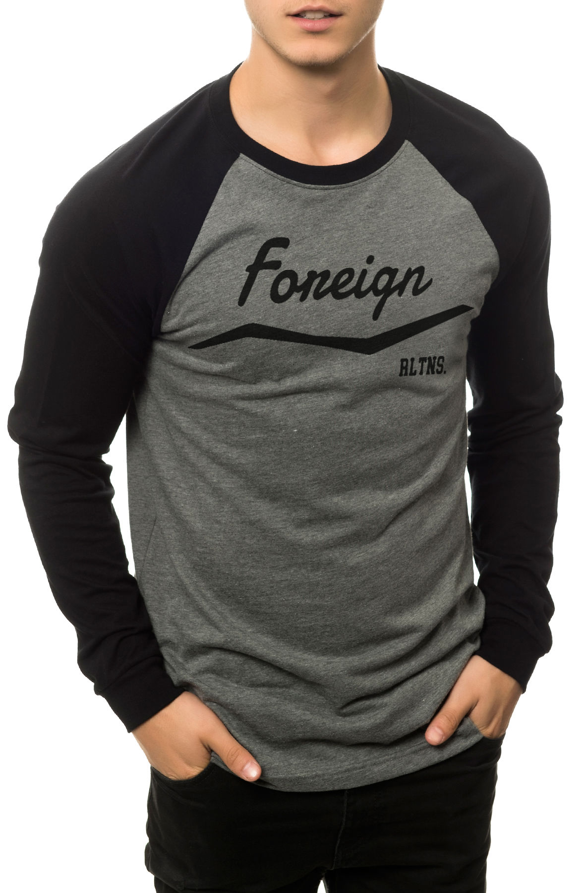 The Foreign Relations 2 Raglan in Heather Grey and Black (Black Sleeves)