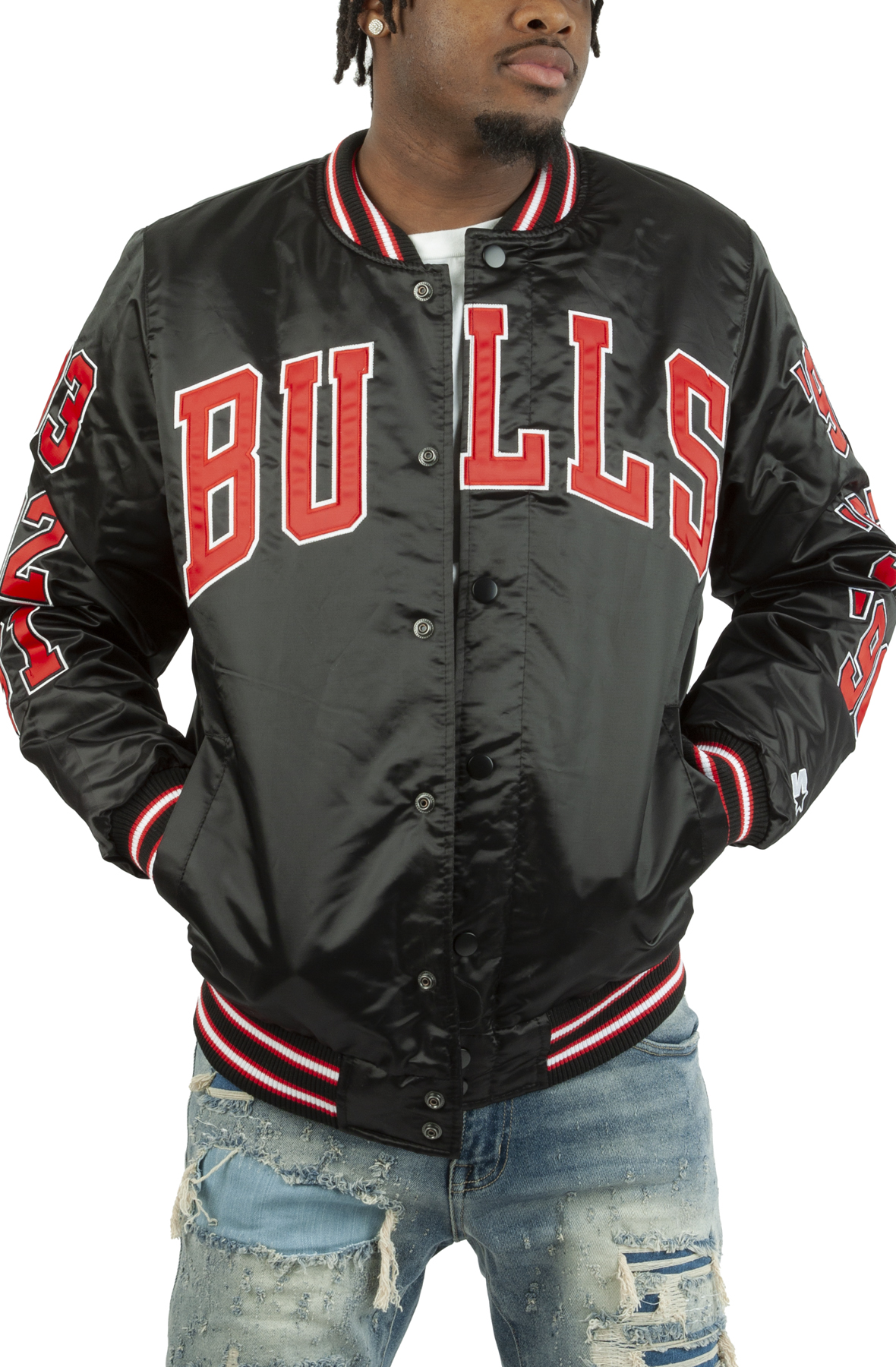 Youth Chicago Bulls JH Design Black/Red Poly-Twill Full-Snap Jacket
