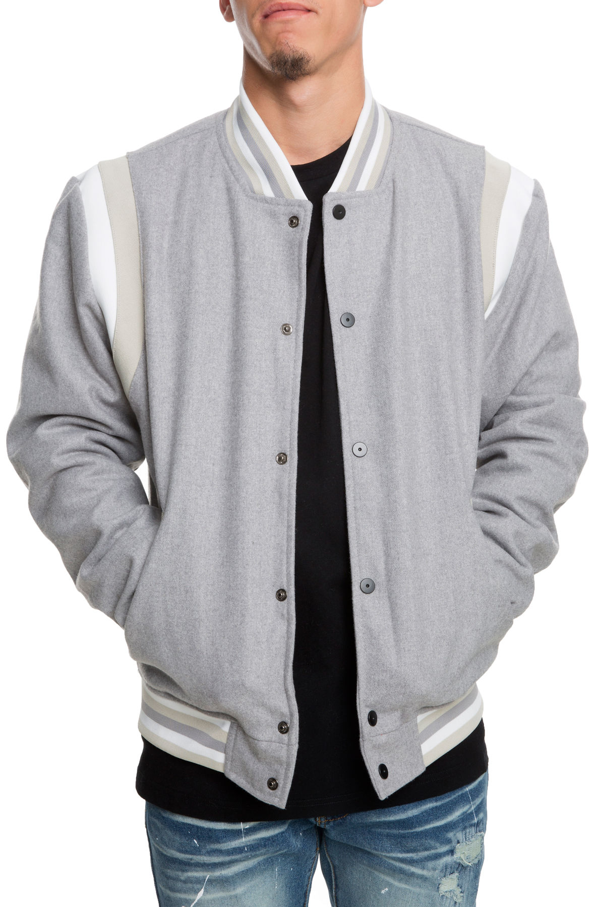 varsity jacket grey