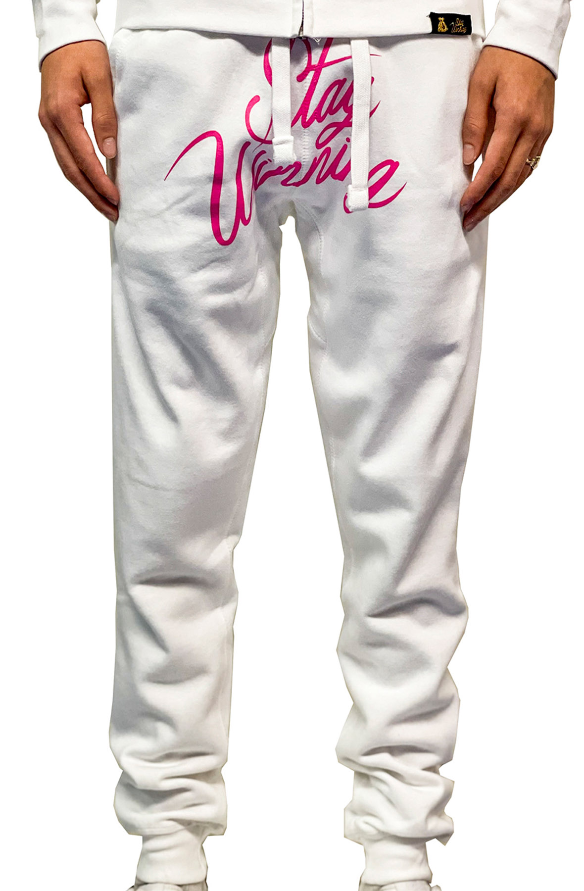 Stay Winning Script White/Pink Joggers