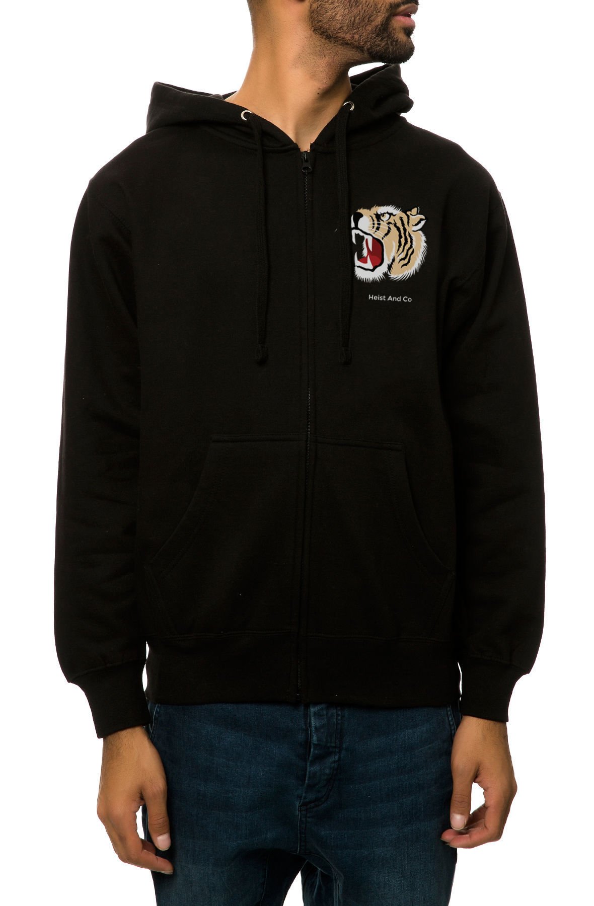 The Tiger Head Zip-Up Hoodie in Black