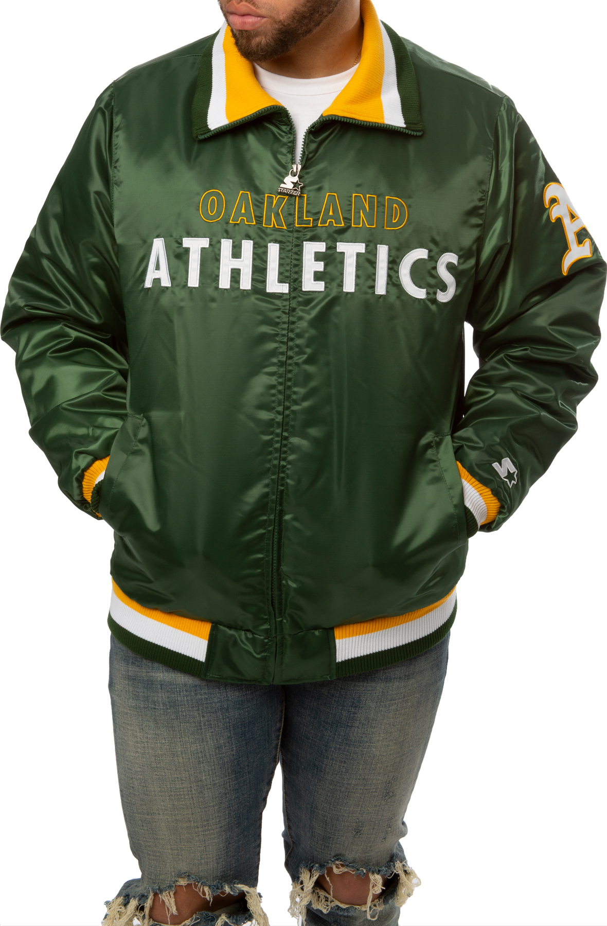 Starter Shoe Palace Exclusive Oakland A's Home Game Varsity Mens Jacket  Black LS37E149-OLA