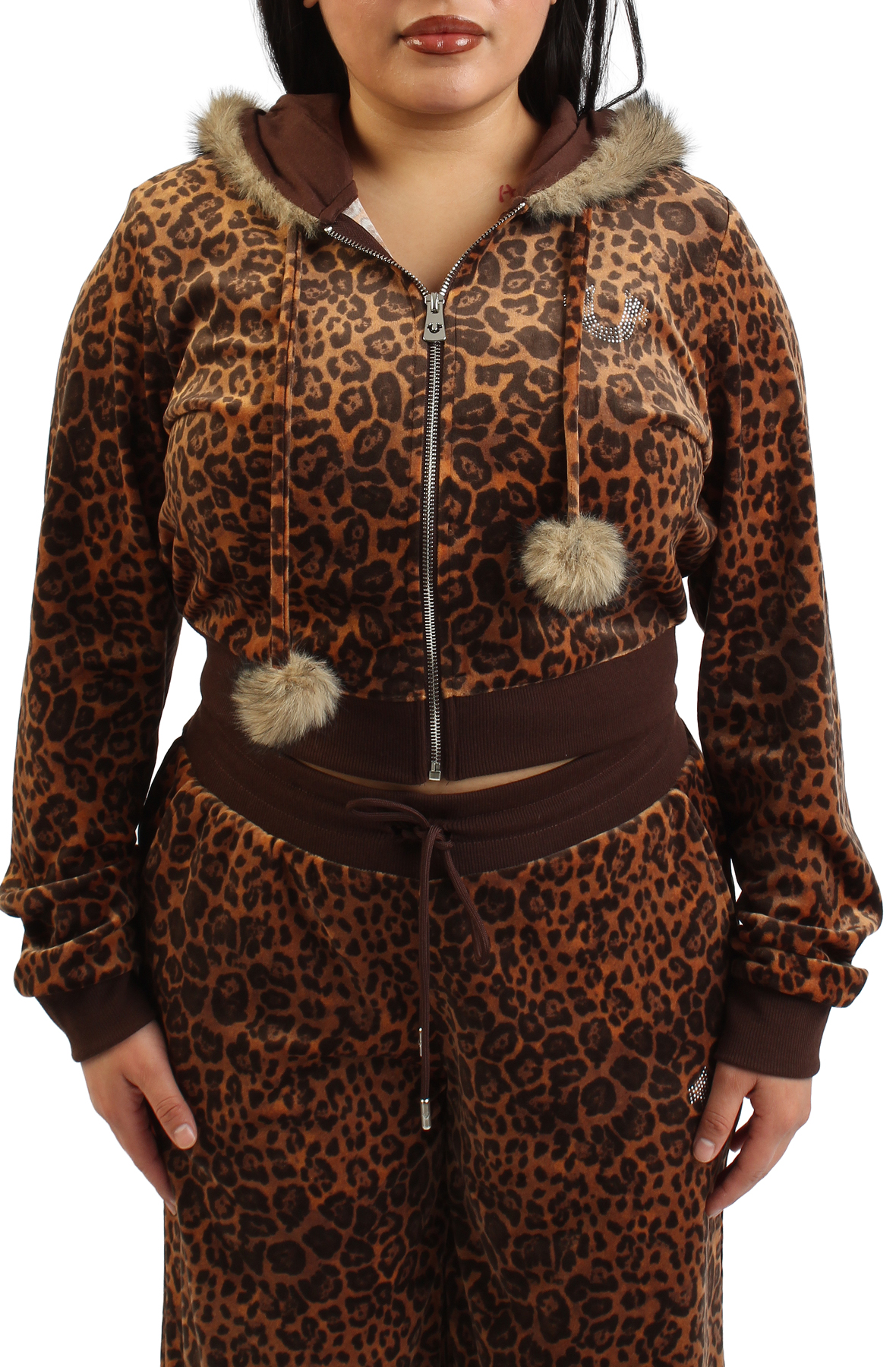 Velour Faux Fur Shrunken Zip-Up Hoodie