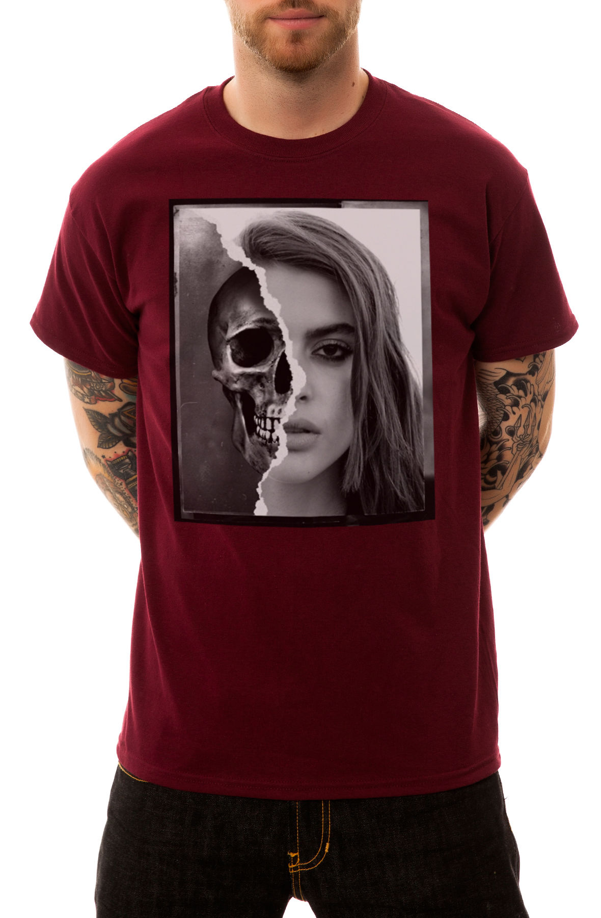 The Skull Face Tee in Burgundy