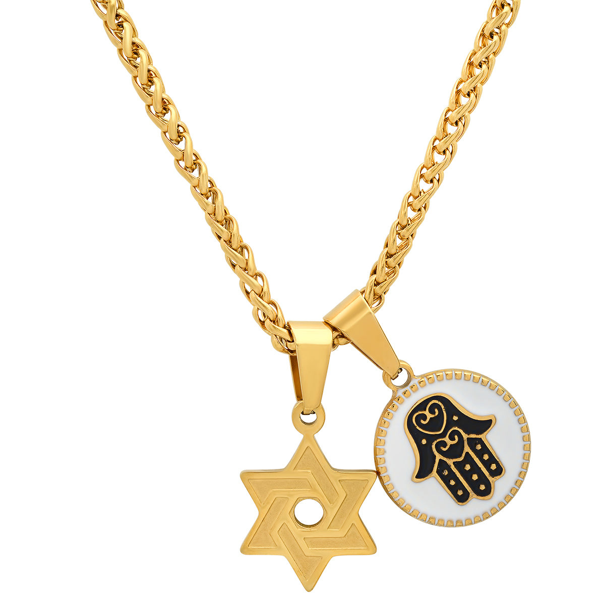 Star of David + Hamsa Double Pendant Necklace
