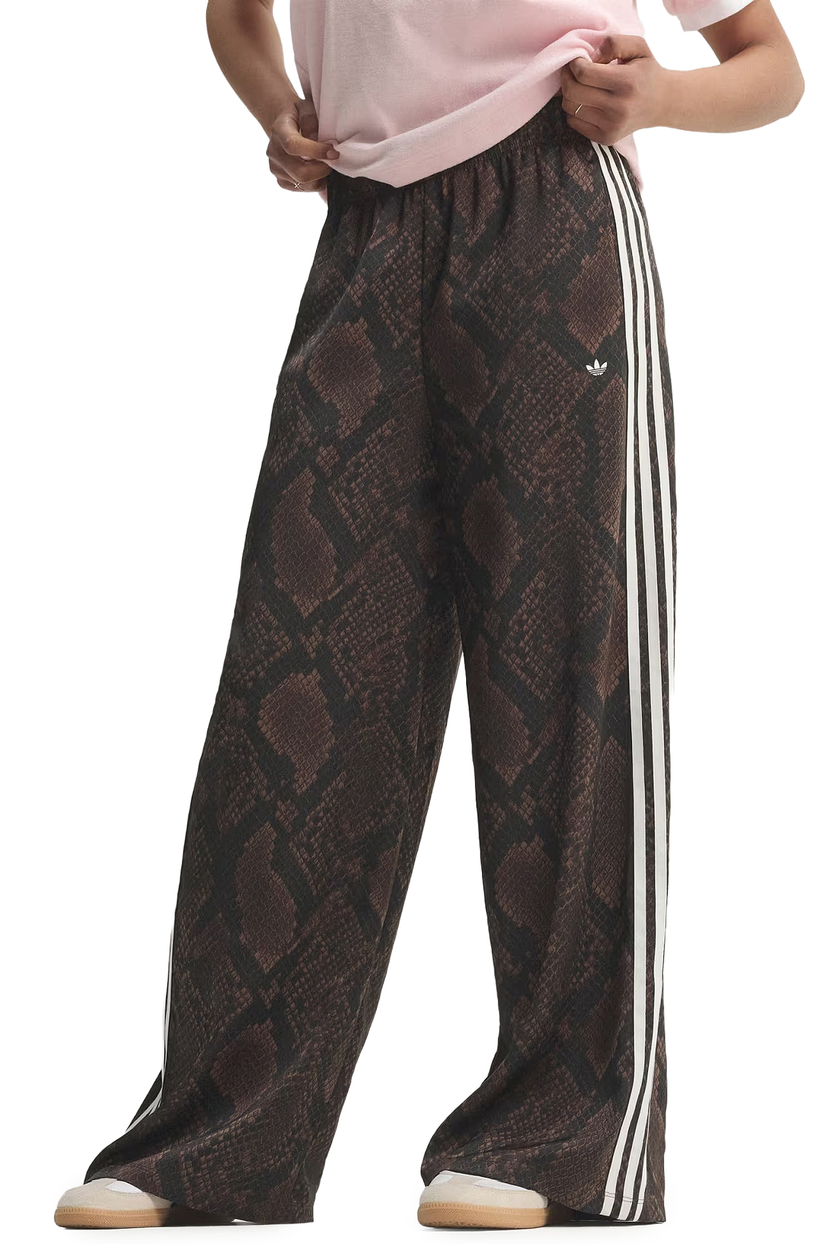 Satin Snake Print Wide Leg Track Pants