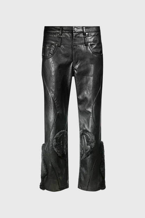 Faux Fur Vegan Leather Double Jeans