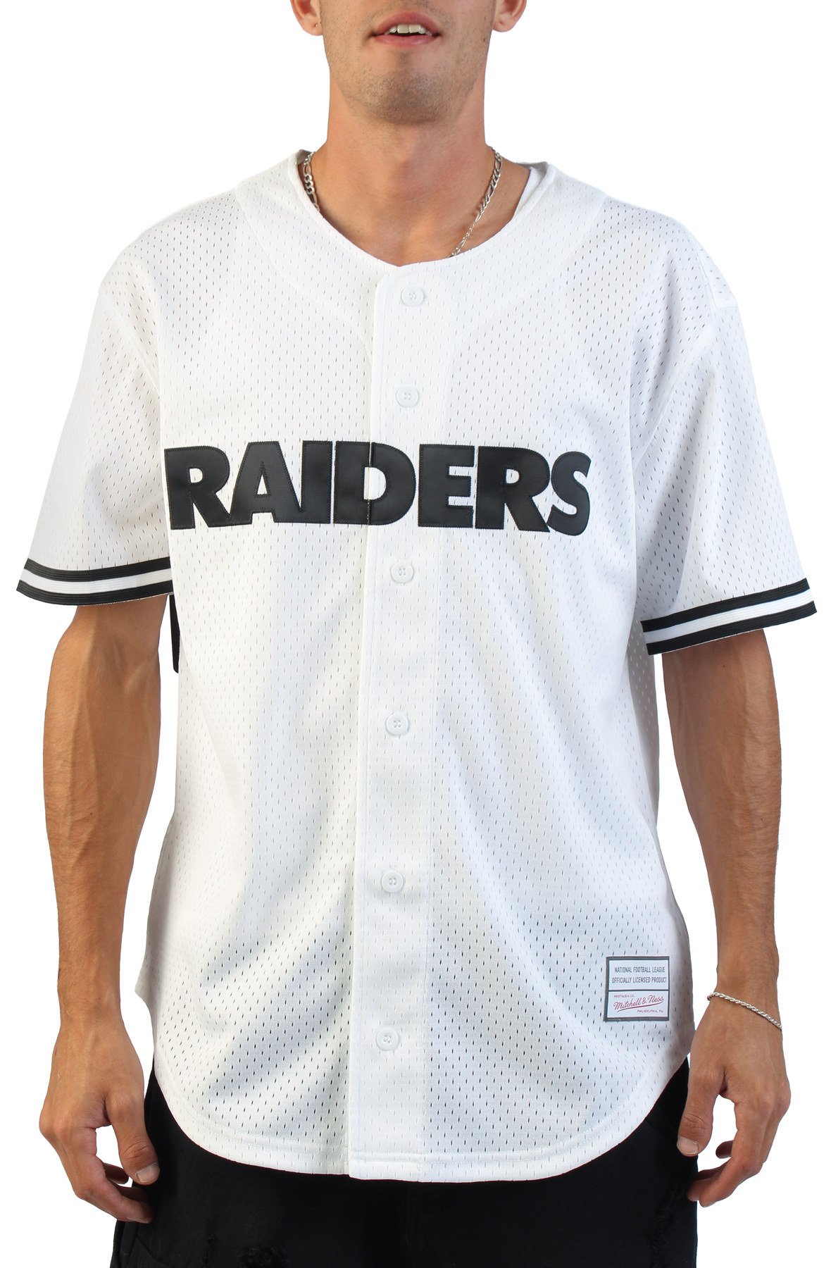 NFL Las Vegas Raiders Monochrome Mesh Full-Button Baseball Jersey