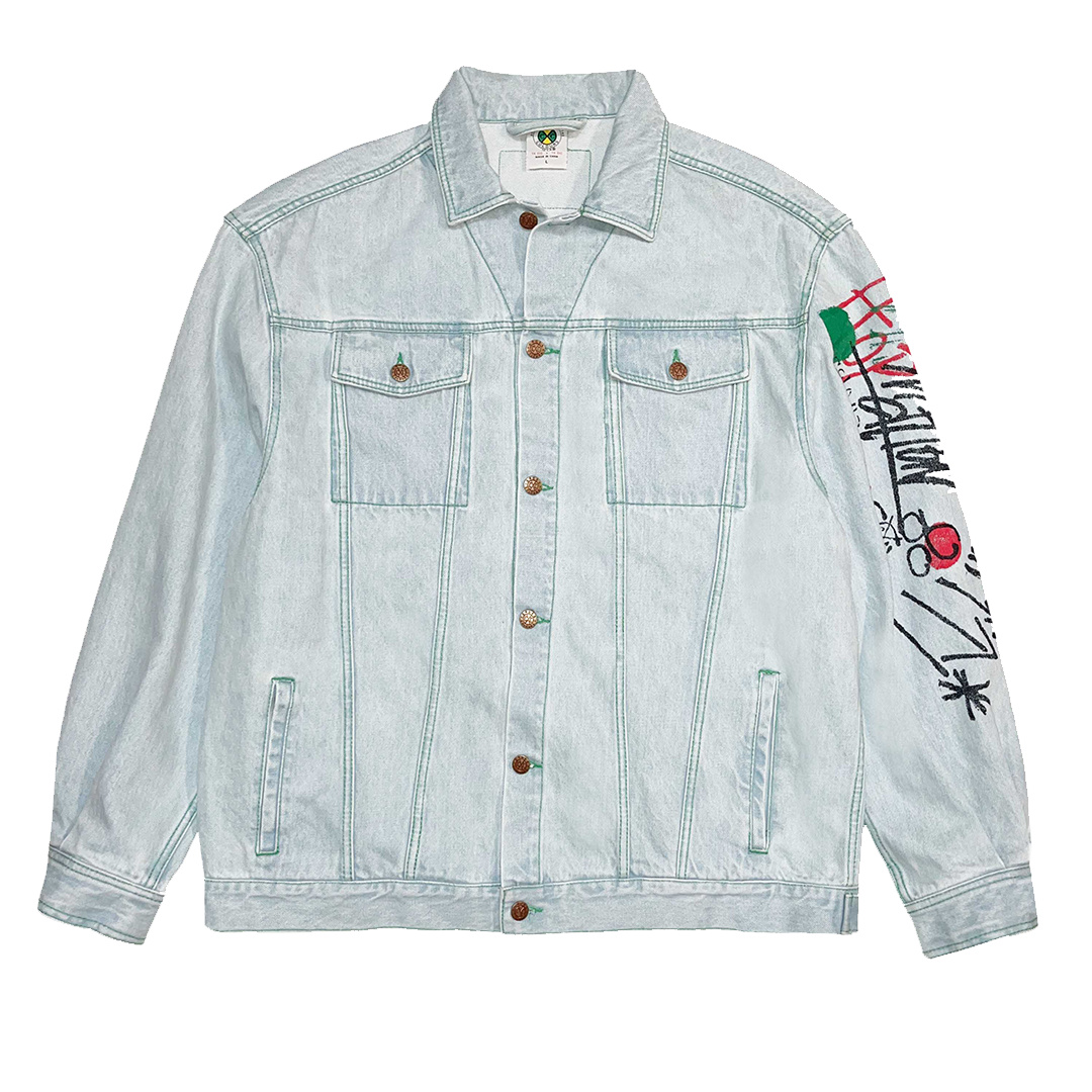 Cross Colours Oversize Denim Graffiti Jacket - Ice Blue Vintage