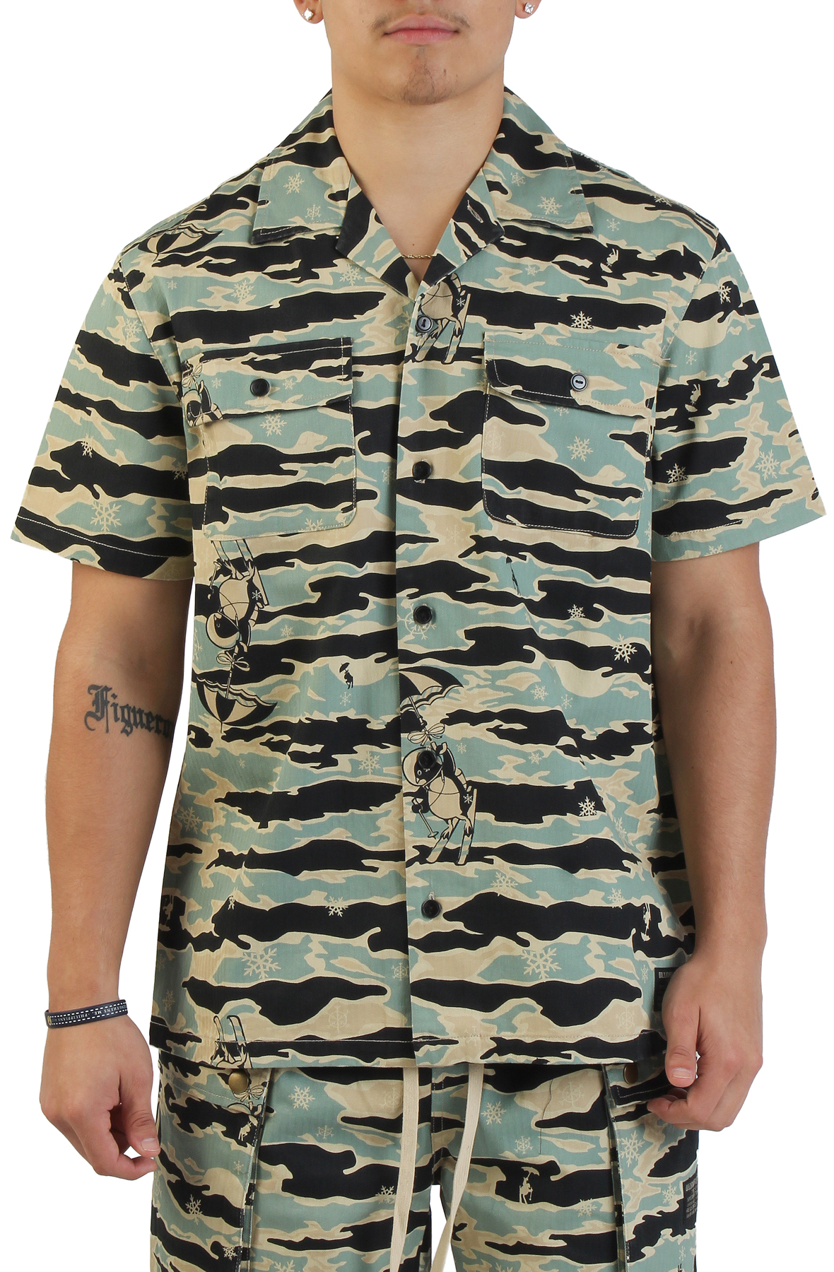 Tiger Camo Woven Button Down Shirt