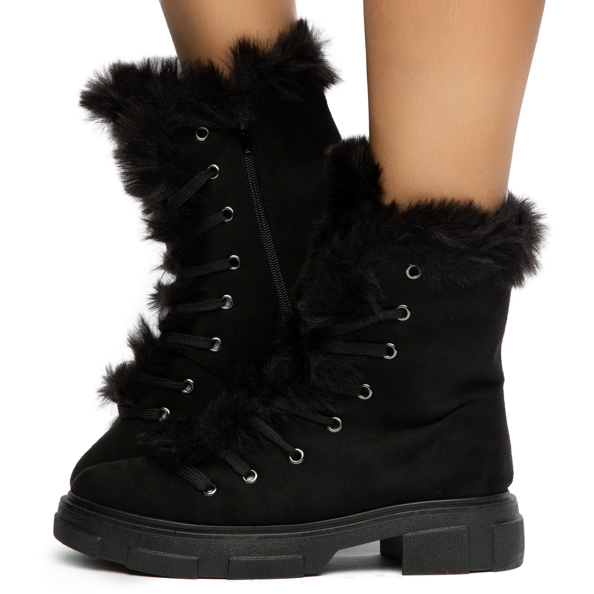 women's lace up fur boots