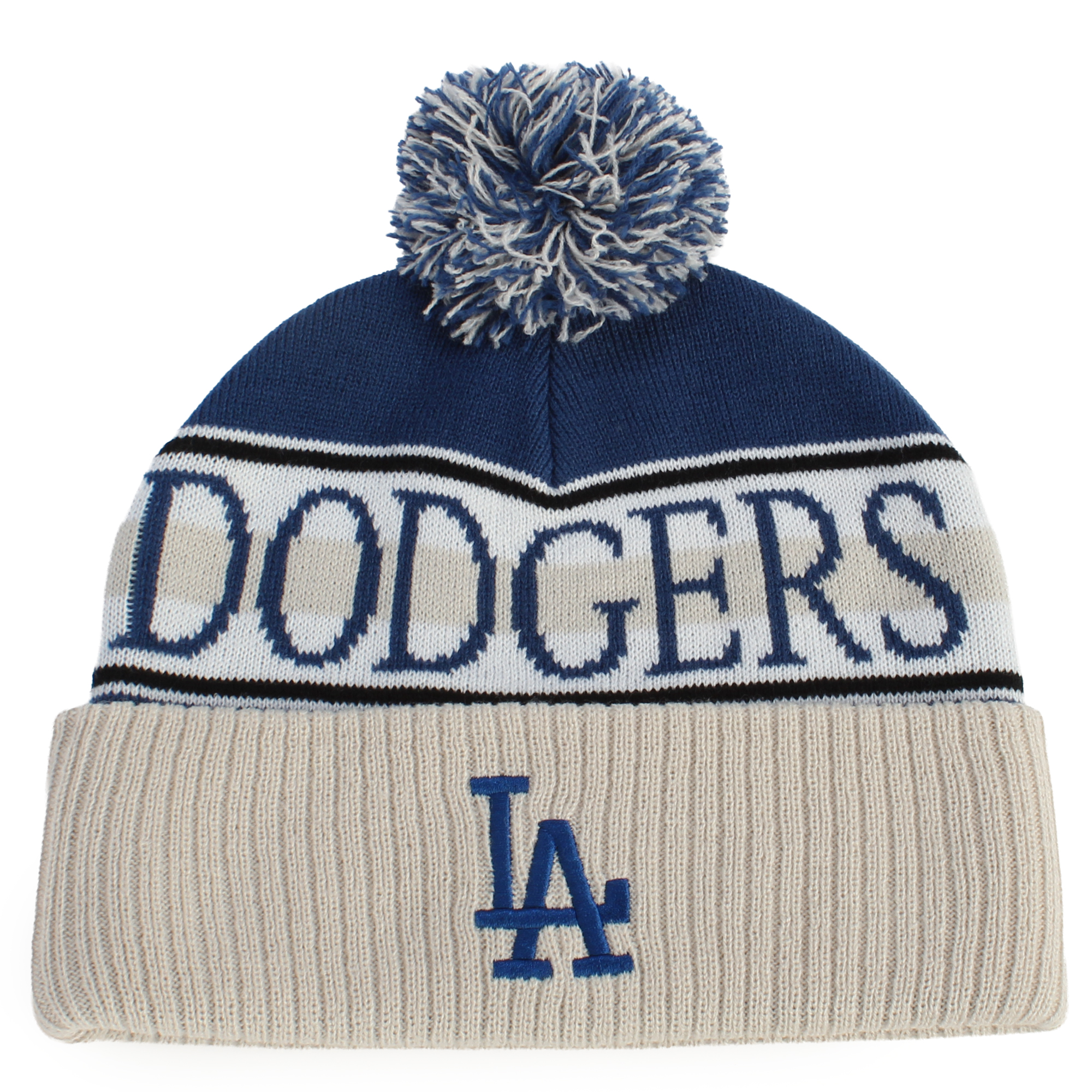 MLB Los Angeles Dodgers Tan Cooperstown Cuffed Knit Hat with Pom