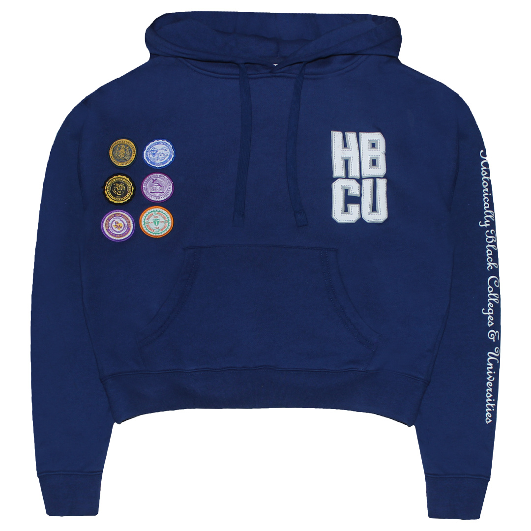 Cross Colours HBCU Patches Crop Hoodie - Navy