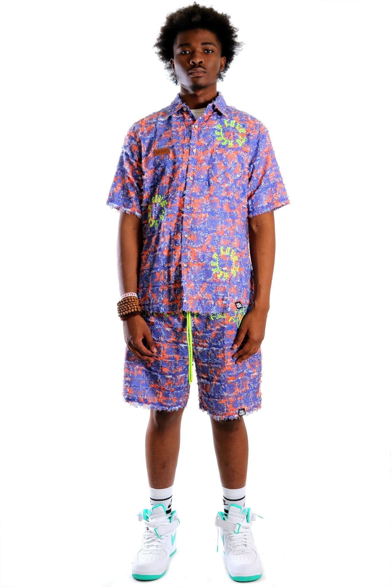 Pelo Men's ripped & repaired coordinate short set