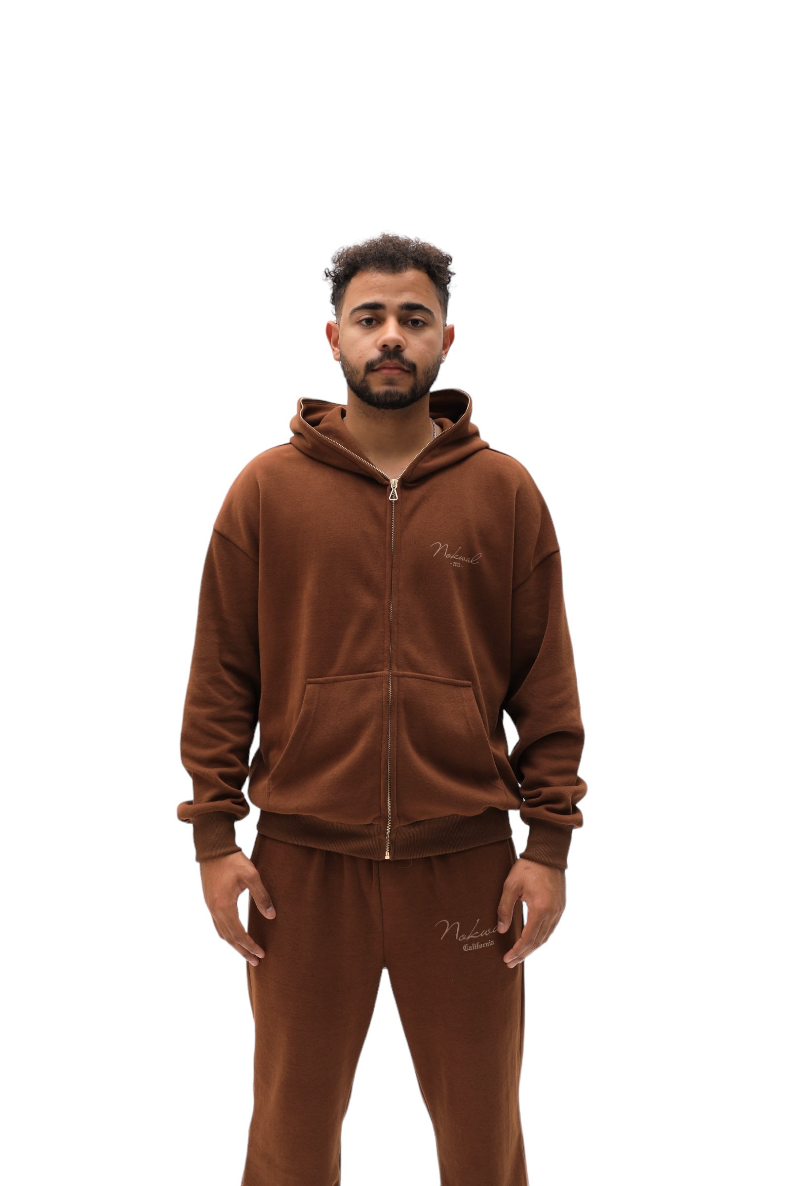 Full Zip Brown Essential Signature Hoodie