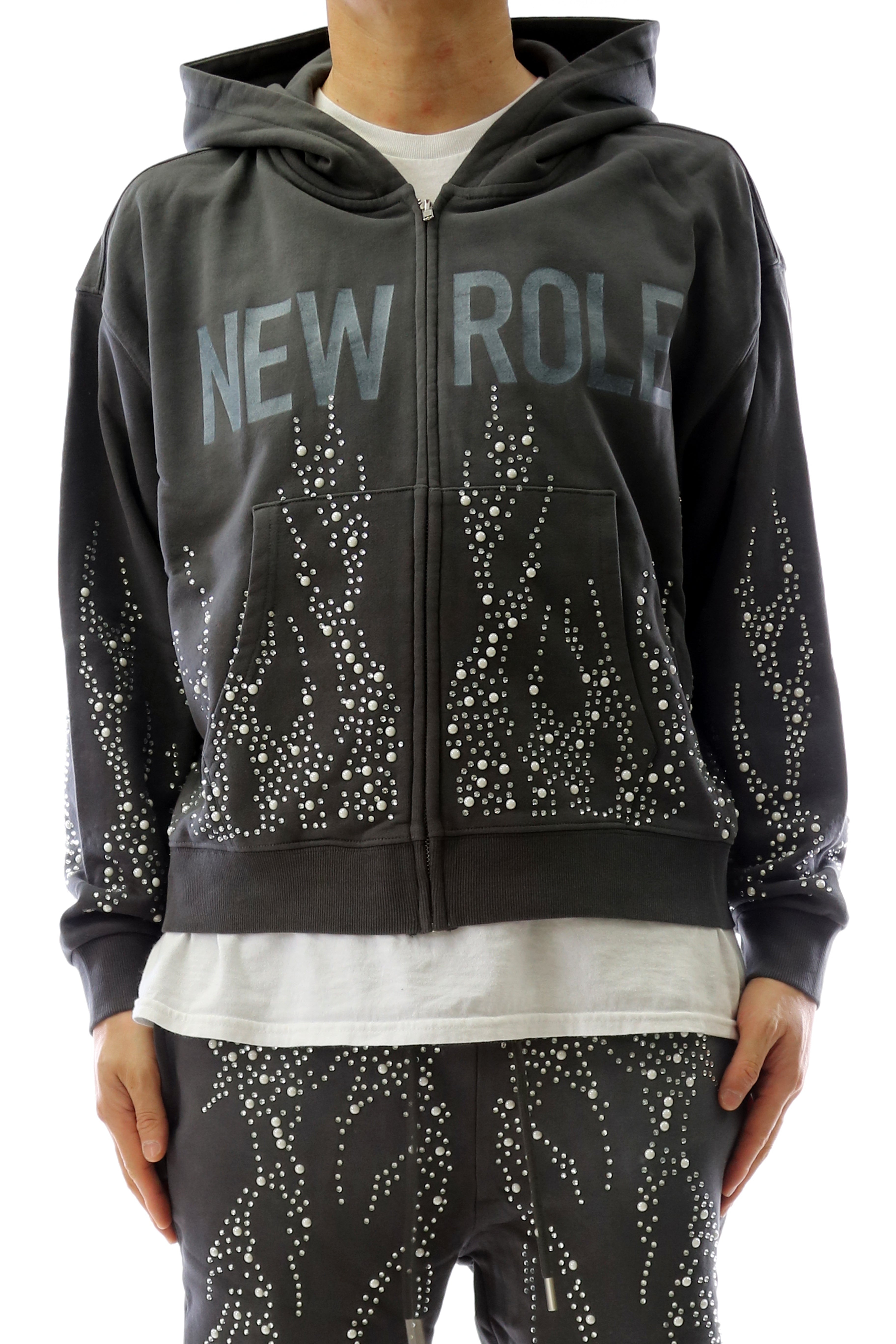 CINDER French Terry Long Sleeve Crop Top Full Zip Hoodie