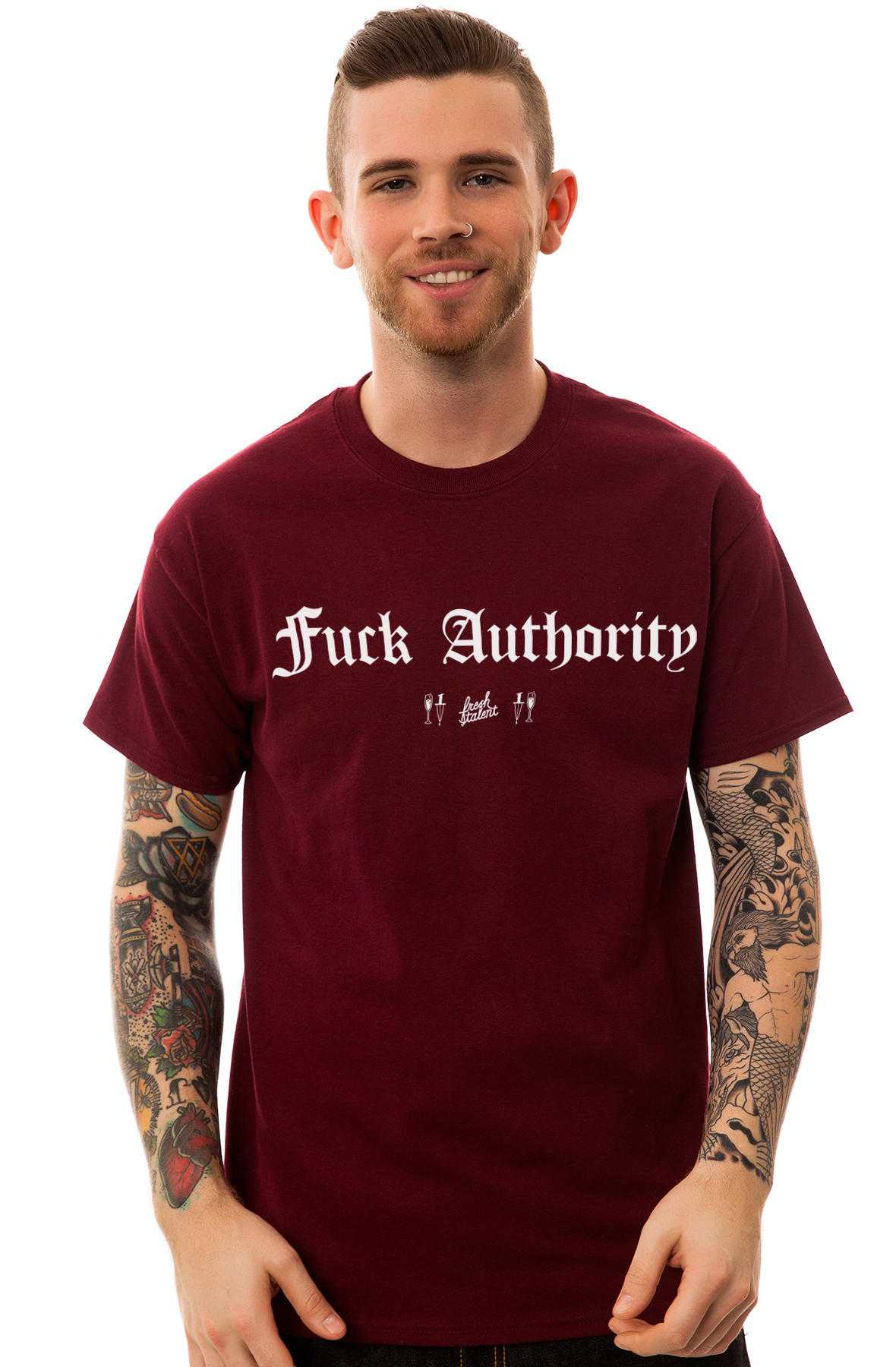 The Fuck Authority Tee in Maroon