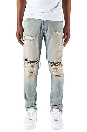 Distressed Antique Wash Tapered Jeans