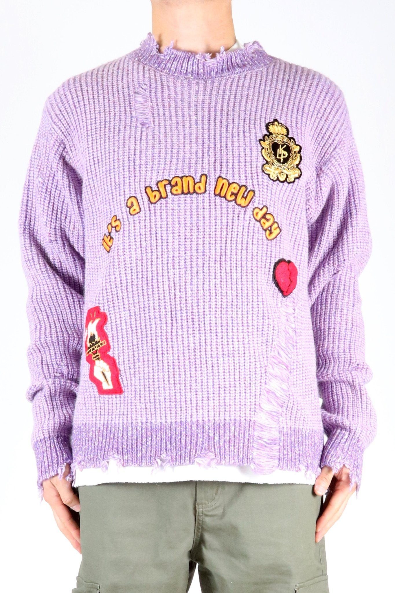 RODRI Heavy Gauge Ripped Knit Sweater with patches