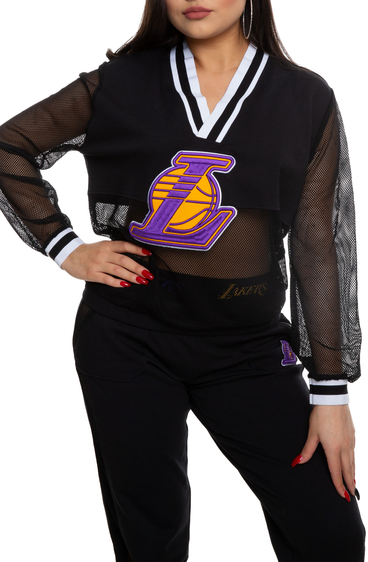 Lakers Interlock/Mesh V-neck Pullover