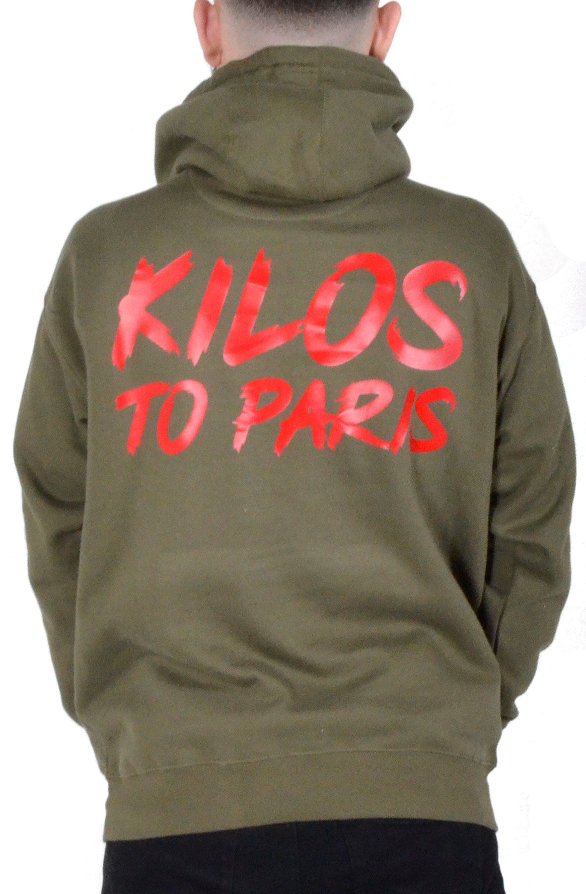 Kilos To Paris Hoodie in Olive and Red